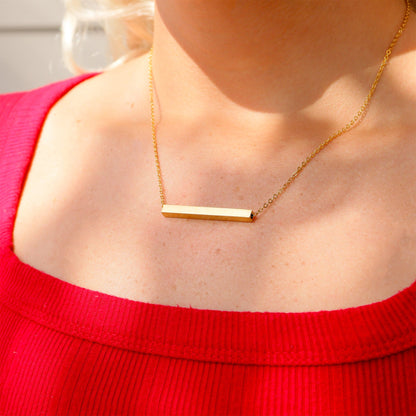 18K Gold PVD Stainless Steel Square 4 Sided Horizontal Blank Bar Necklace