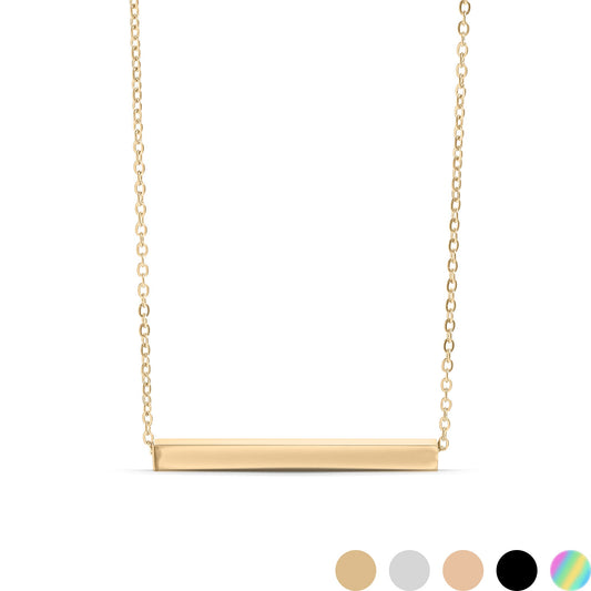 18K Gold PVD Stainless Steel Square 4 Sided Horizontal Blank Bar Necklace