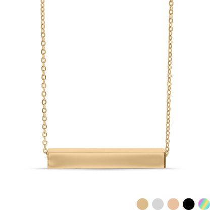 18K Gold PVD Stainless Steel Large Square 4-Sided Horizontal Polished Bar Necklace