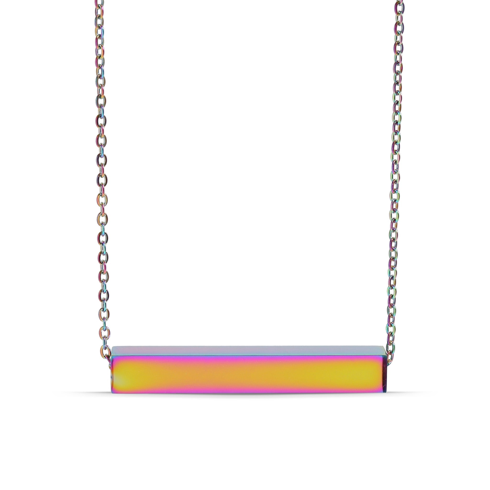 18K Gold PVD Stainless Steel Large Square 4-Sided Horizontal Polished Bar Necklace