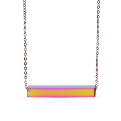 18K Gold PVD Stainless Steel Large Square 4-Sided Horizontal Polished Bar Necklace