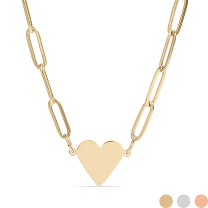 18K Gold PVD Stainless Steel Blank Heart Paperclip Necklace