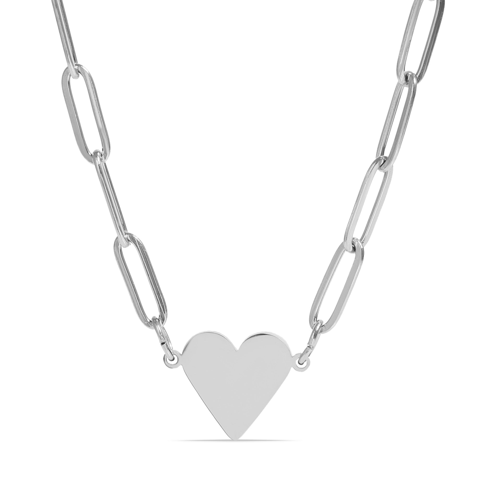 18K Gold PVD Stainless Steel Blank Heart Paperclip Necklace