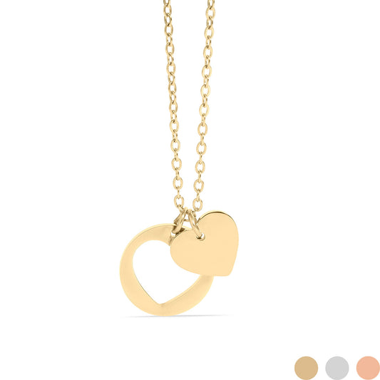 18K Gold PVD Stainless Steel Heart Cutout Necklace with 2" Extension
