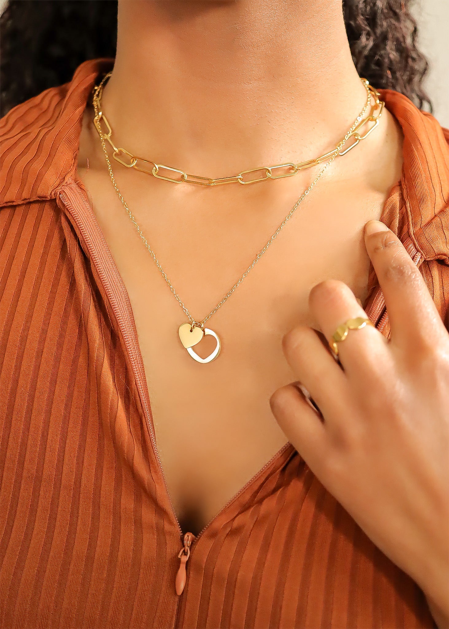 18K Gold PVD Stainless Steel Heart Cutout Necklace with 2" Extension