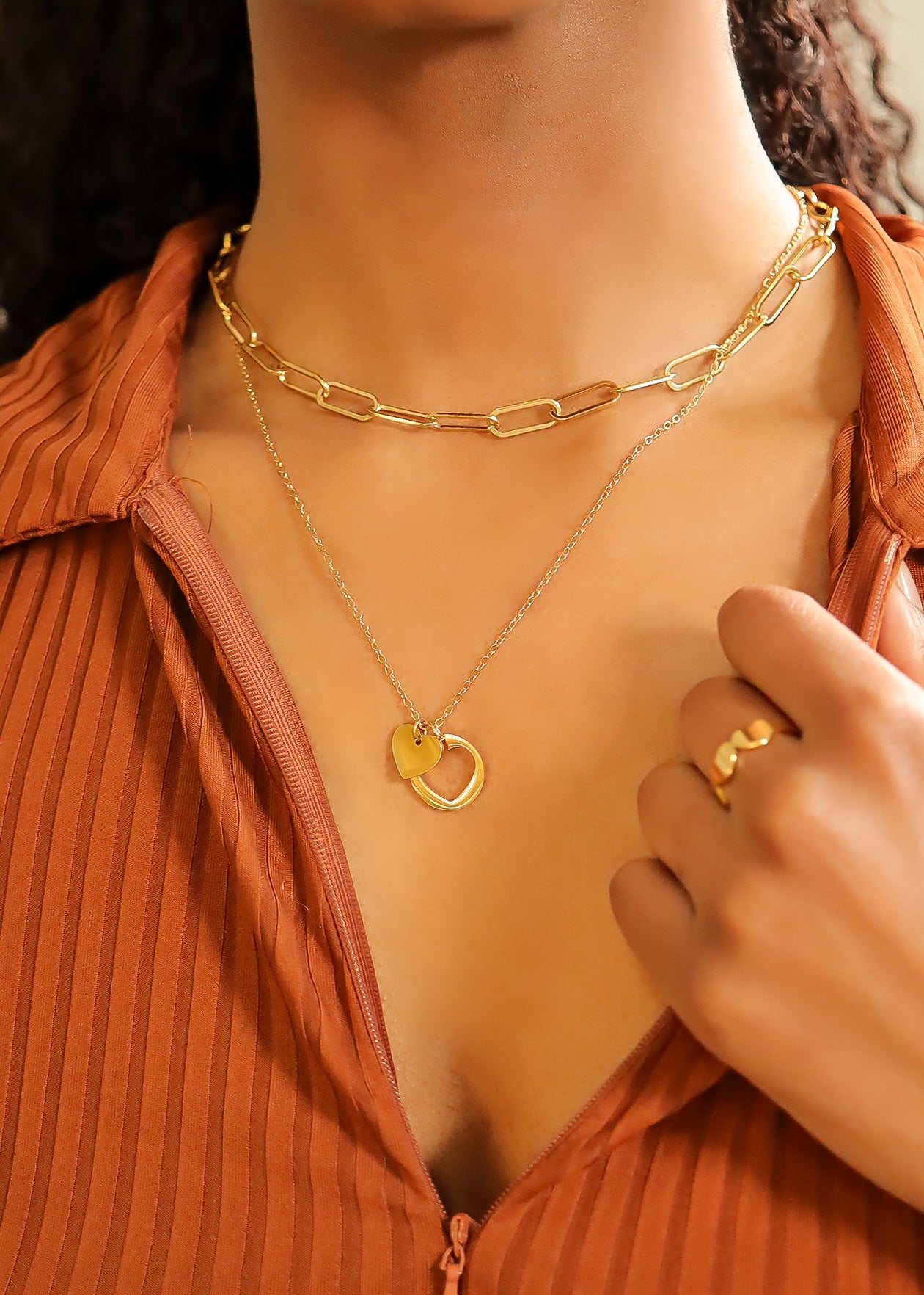 18K Gold PVD Stainless Steel Heart Cutout Necklace with 2" Extension