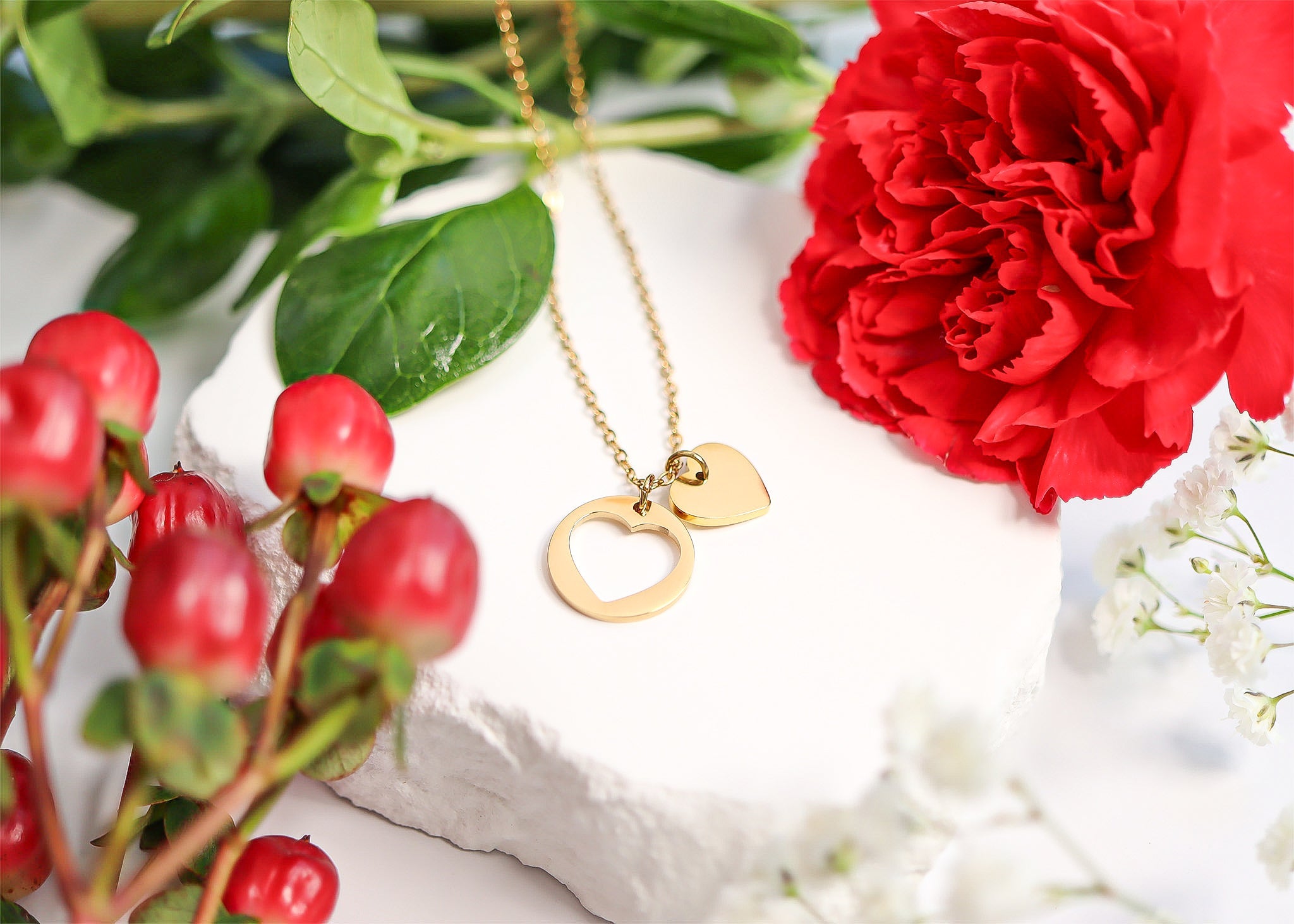 18K Gold PVD Stainless Steel Heart Cutout Necklace with 2" Extension