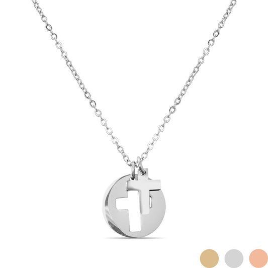 18K Gold PVD Stainless Steel Cutout Cross Charm Necklace