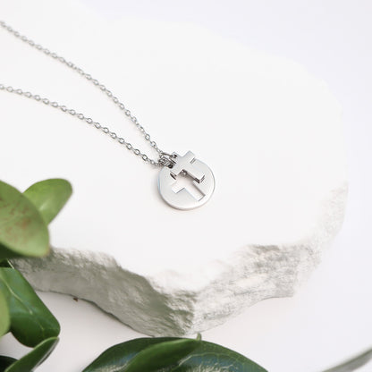 18K Gold PVD Stainless Steel Cutout Cross Charm Necklace
