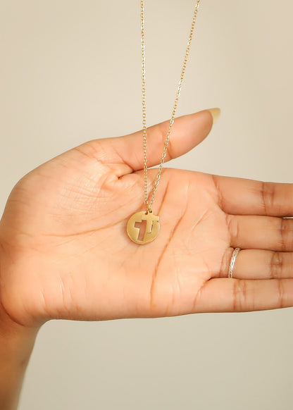 18K Gold PVD Stainless Steel Cutout Cross Charm Necklace