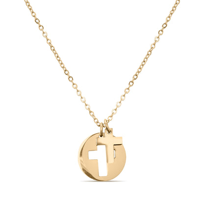 18K Gold PVD Stainless Steel Cutout Cross Charm Necklace