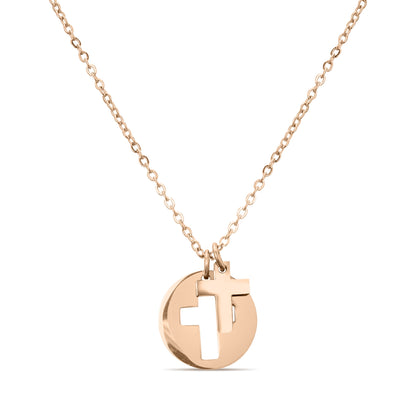 18K Gold PVD Stainless Steel Cutout Cross Charm Necklace