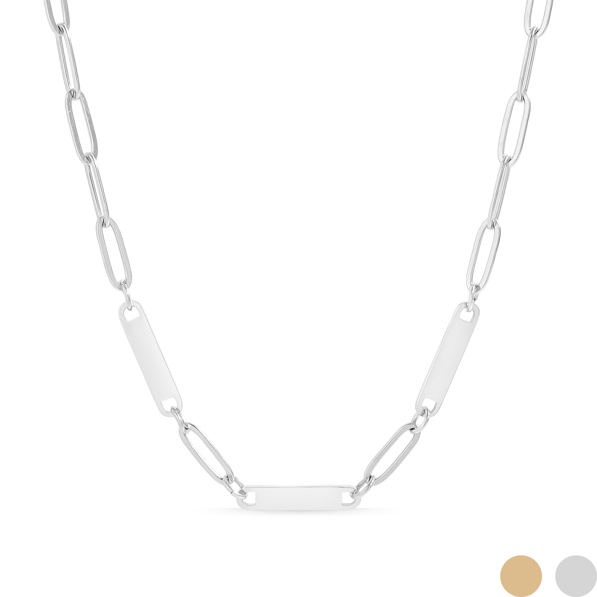 18K Gold PVD Stainless Steel Engravable Paperclip 3 Bar Necklace