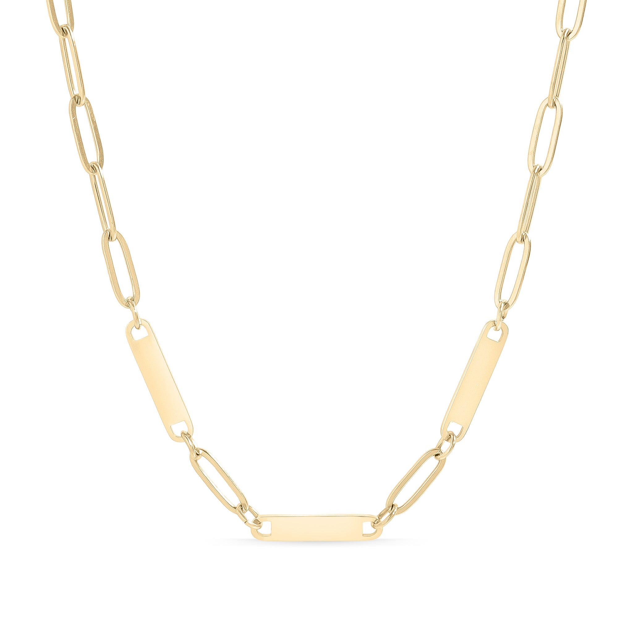 18K Gold PVD Stainless Steel Engravable Paperclip 3 Bar Necklace