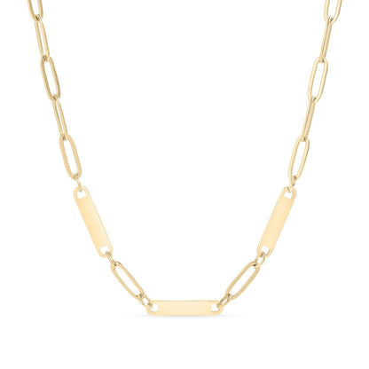 18K Gold PVD Stainless Steel Engravable Paperclip 3 Bar Necklace