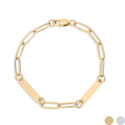 18K Gold PVD Stainless Steel Engravable Paperclip 2 Bar Bracelet