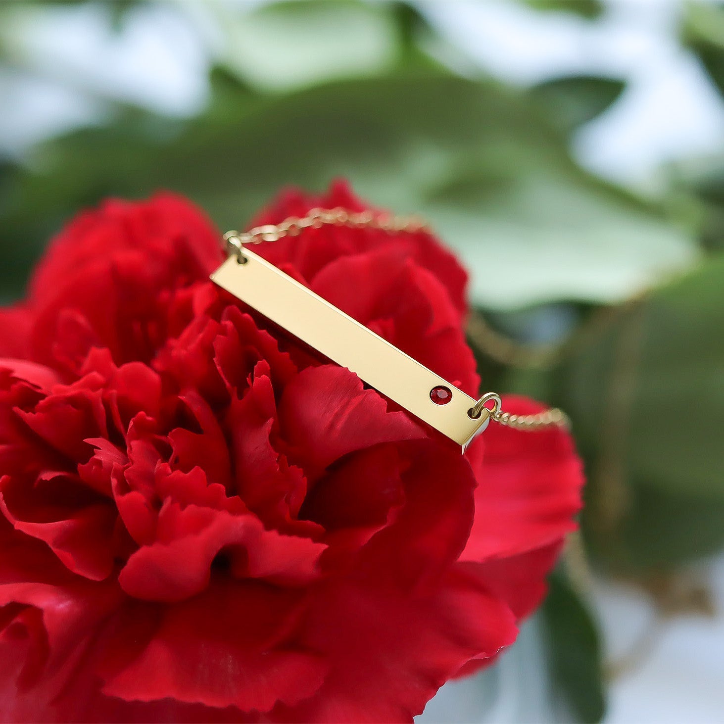 18K Gold PVD Stainless Steel Bar Birthstone Necklace
