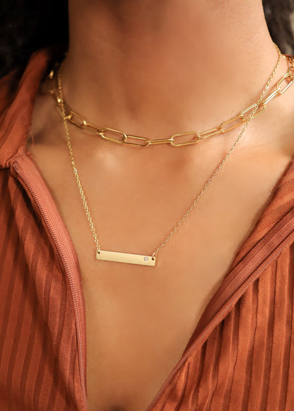 18K Gold PVD Stainless Steel Bar Birthstone Necklace