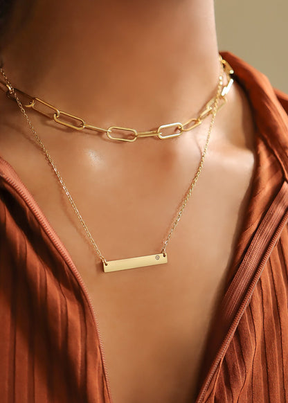 18K Gold PVD Stainless Steel Bar Birthstone Necklace