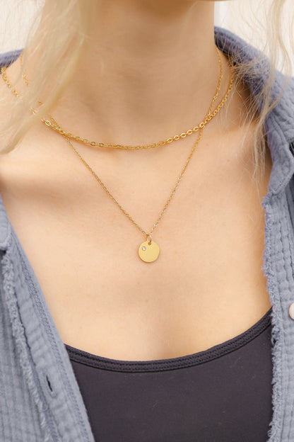 18K Gold PVD Stainless Steel CZ Birthstone Blank Circle Charm