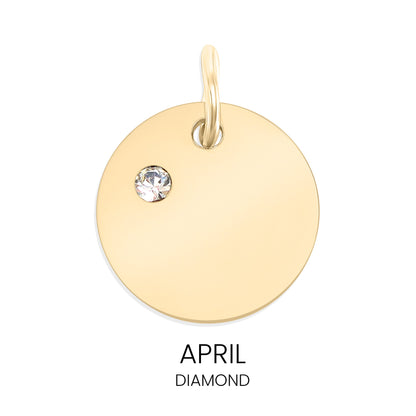 18K Gold PVD Stainless Steel CZ Birthstone Blank Circle Charm
