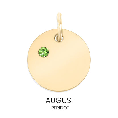 18K Gold PVD Stainless Steel CZ Birthstone Blank Circle Charm