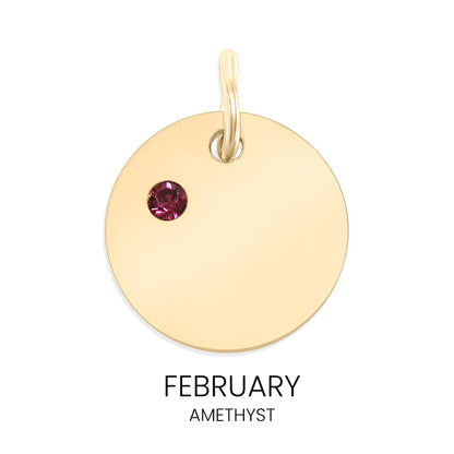 18K Gold PVD Stainless Steel CZ Birthstone Blank Circle Charm