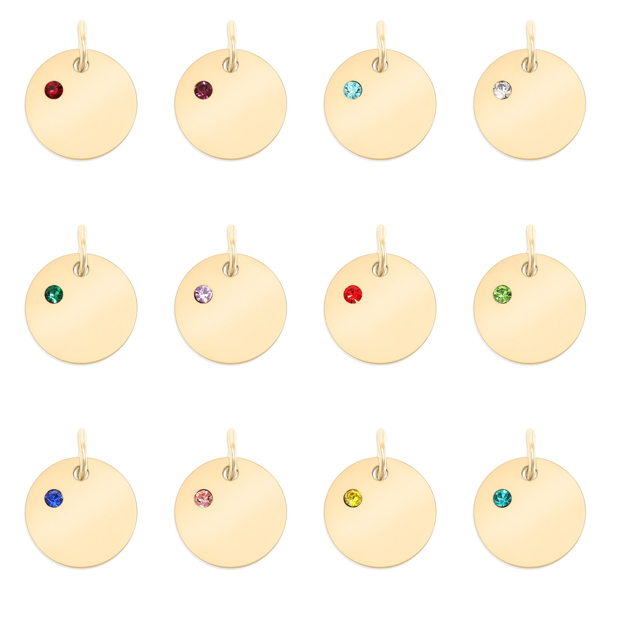 18K Gold PVD Stainless Steel CZ Birthstone Blank Circle Charm