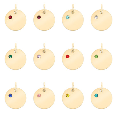 18K Gold PVD Stainless Steel CZ Birthstone Blank Circle Charm