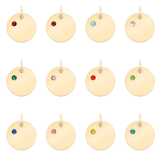 18K Gold PVD Stainless Steel CZ Birthstone Blank Circle Charm