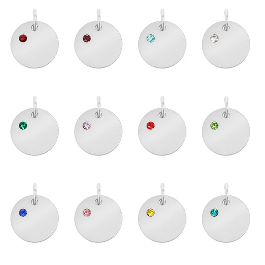 Stainless Steel 1/2" CZ Birthstone Blank Circle Pendant