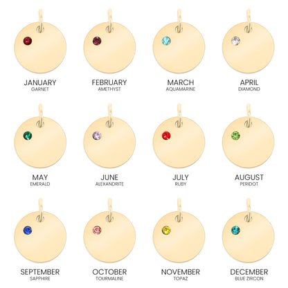 18K Gold PVD Stainless Steel CZ Birthstone Blank Circle Charm