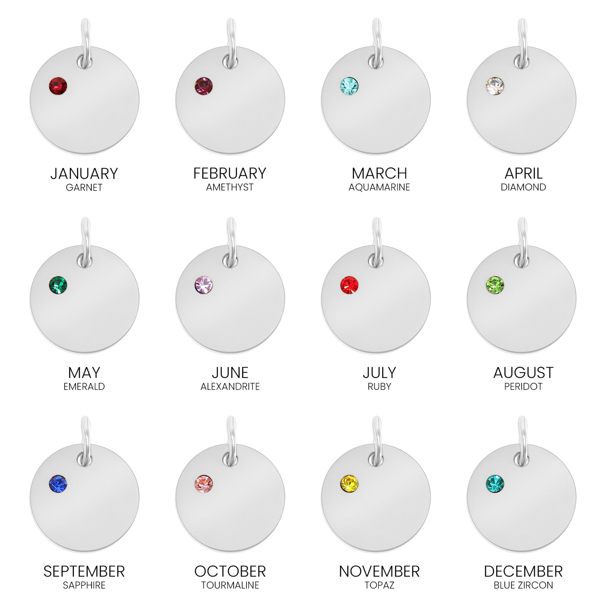 Stainless Steel 1/2" CZ Birthstone Blank Circle Pendant