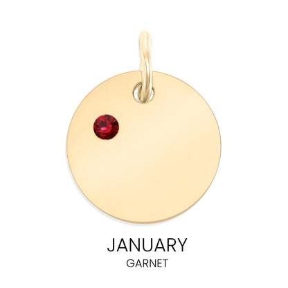 18K Gold PVD Stainless Steel CZ Birthstone Blank Circle Charm
