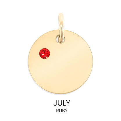 18K Gold PVD Stainless Steel CZ Birthstone Blank Circle Charm