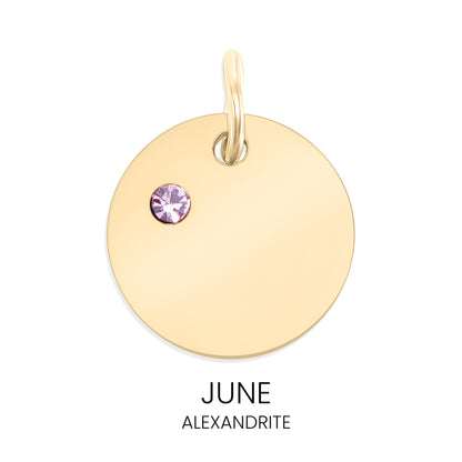 18K Gold PVD Stainless Steel CZ Birthstone Blank Circle Charm