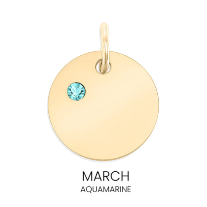 18K Gold PVD Stainless Steel CZ Birthstone Blank Circle Charm