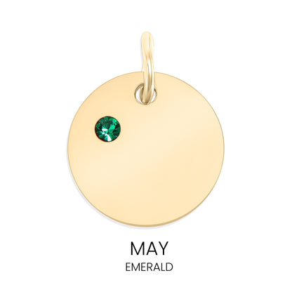 18K Gold PVD Stainless Steel CZ Birthstone Blank Circle Charm