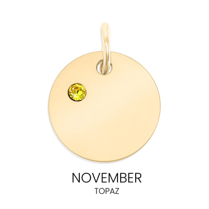 18K Gold PVD Stainless Steel CZ Birthstone Blank Circle Charm