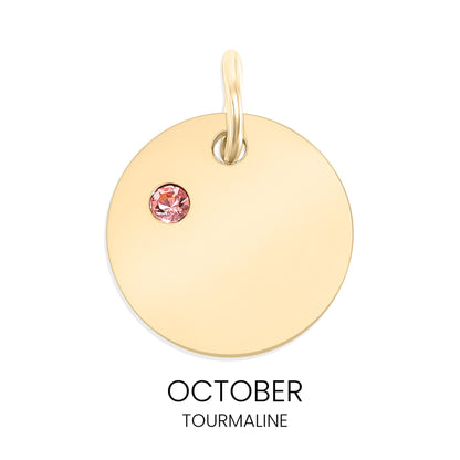 18K Gold PVD Stainless Steel CZ Birthstone Blank Circle Charm