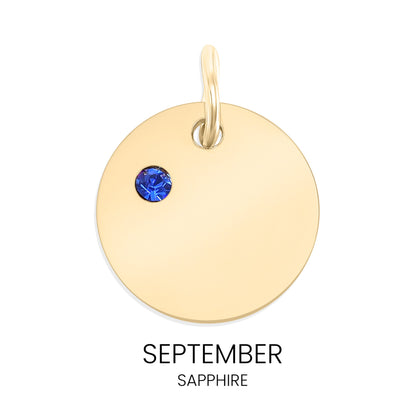 18K Gold PVD Stainless Steel CZ Birthstone Blank Circle Charm