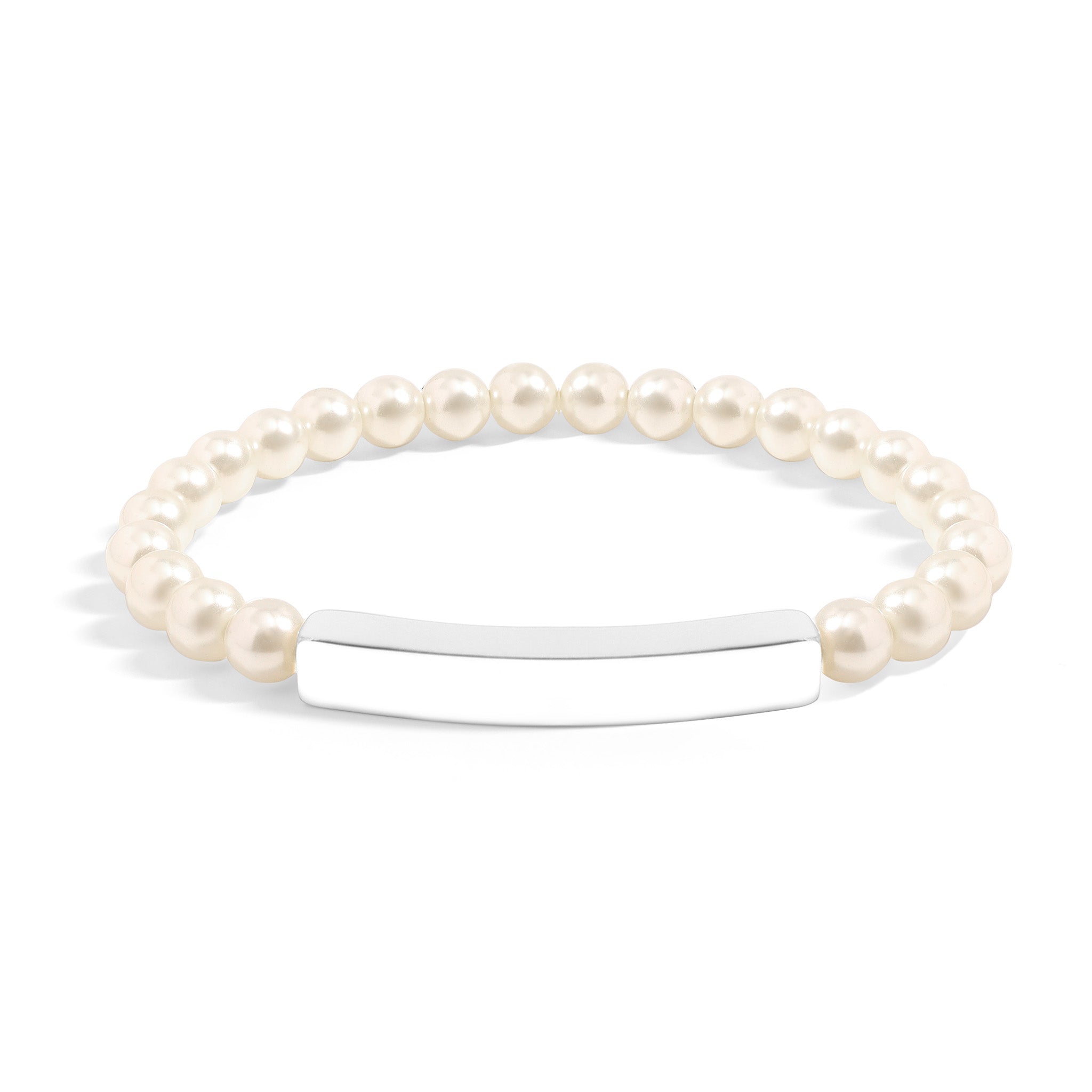 18K Gold PVD Stainless Steel Pearl Engravable Stretch Curved Bar Bracelet