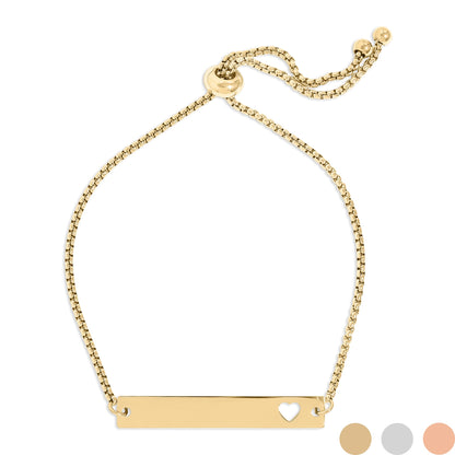18K Gold PVD Stainless Steel Flat Adjustable Heart Cutout Blank Bar Bracelet