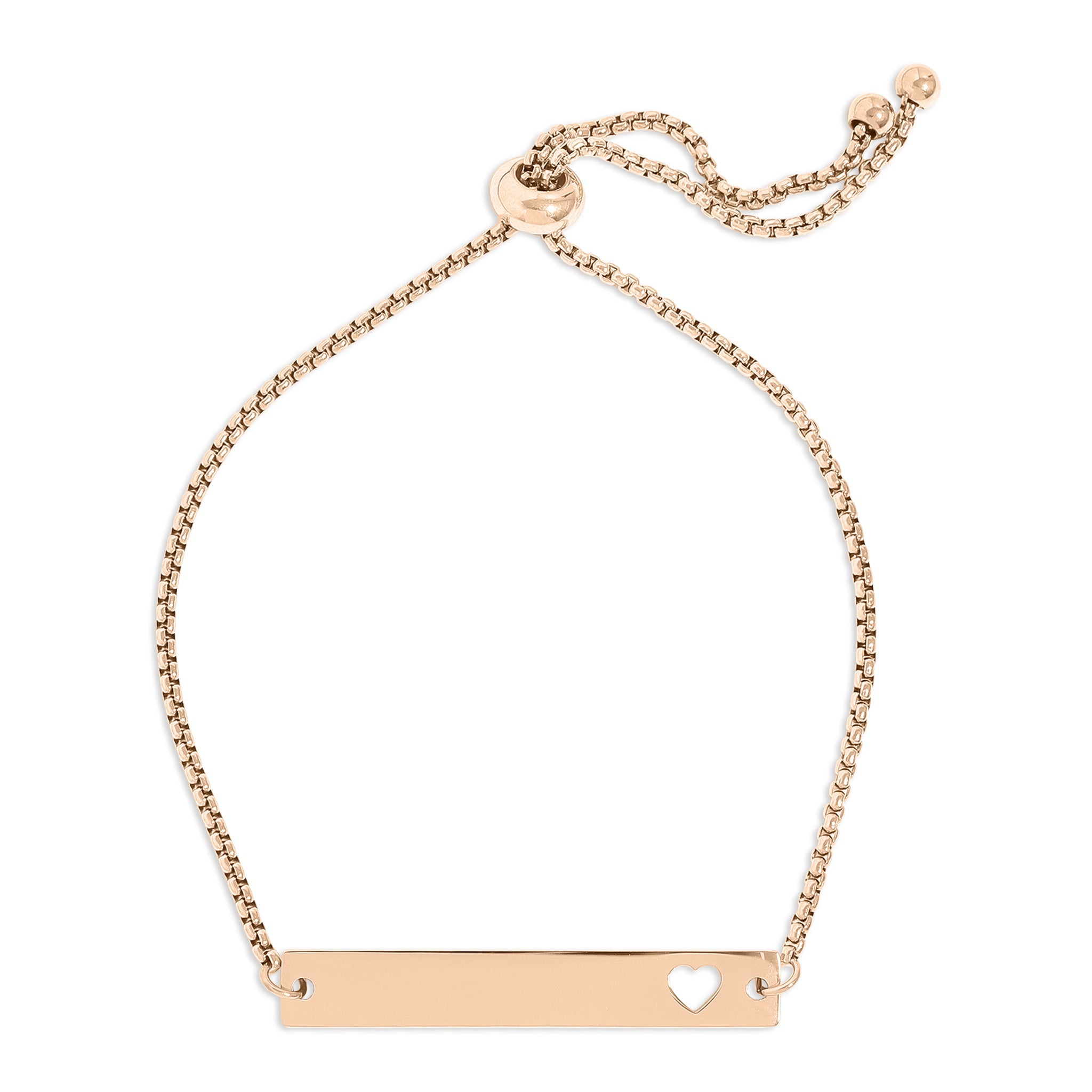 18K Gold PVD Stainless Steel Flat Adjustable Heart Cutout Blank Bar Bracelet