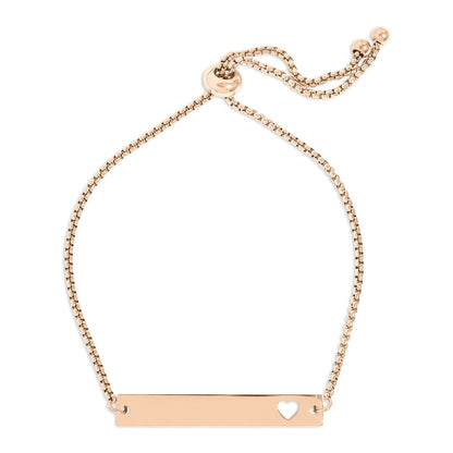 18K Gold PVD Stainless Steel Flat Adjustable Heart Cutout Blank Bar Bracelet