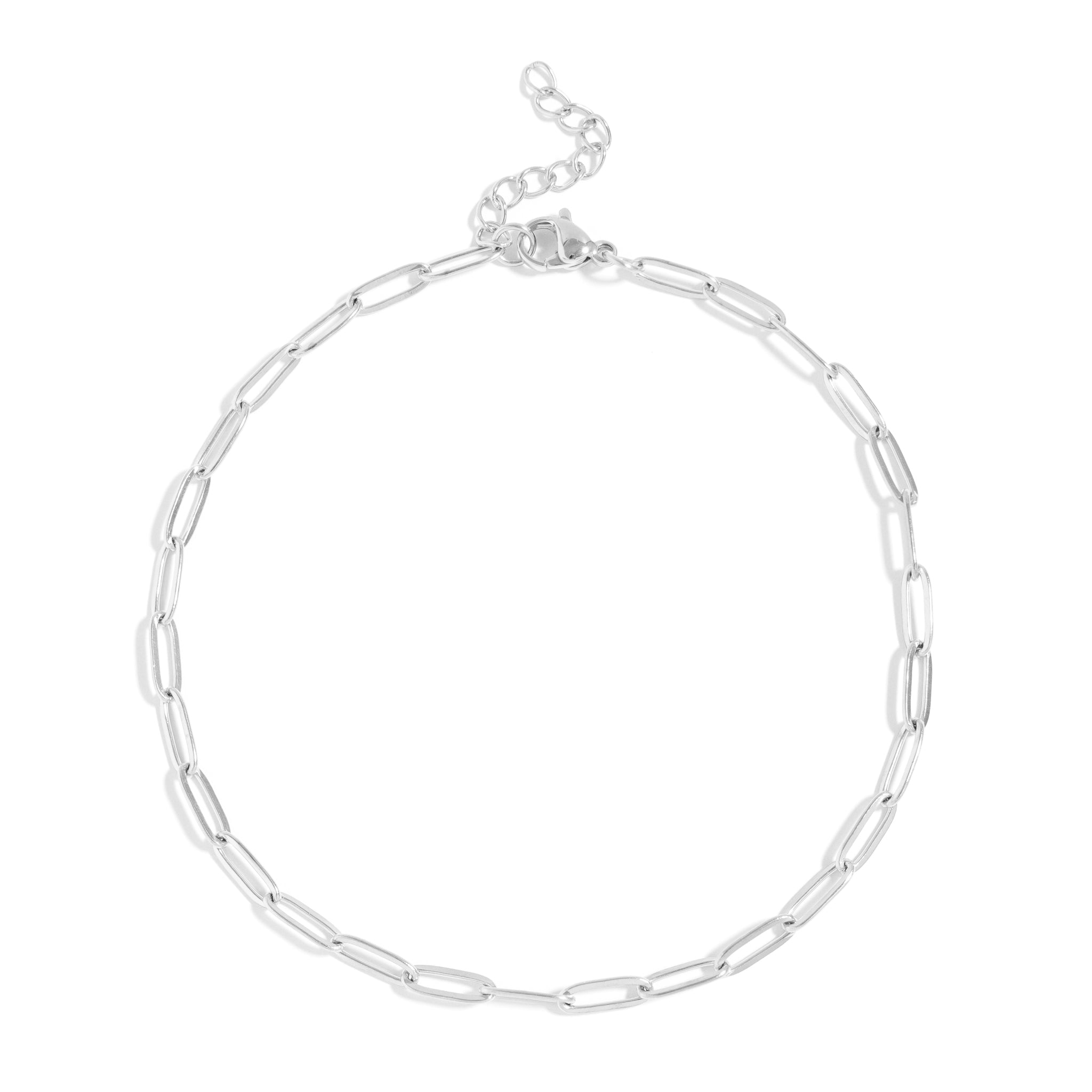 Silver chain necklace on a white background
