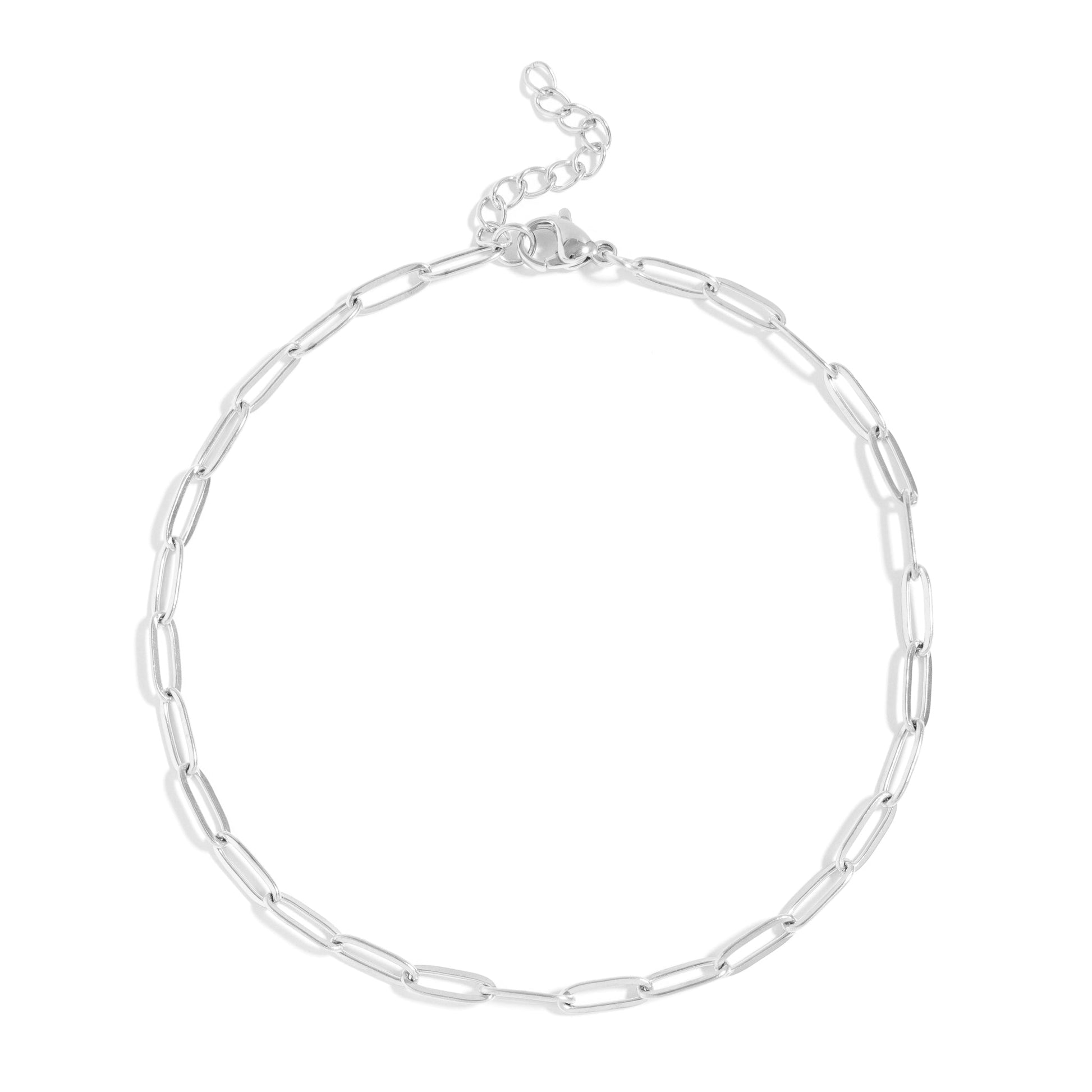 Silver chain necklace on a white background