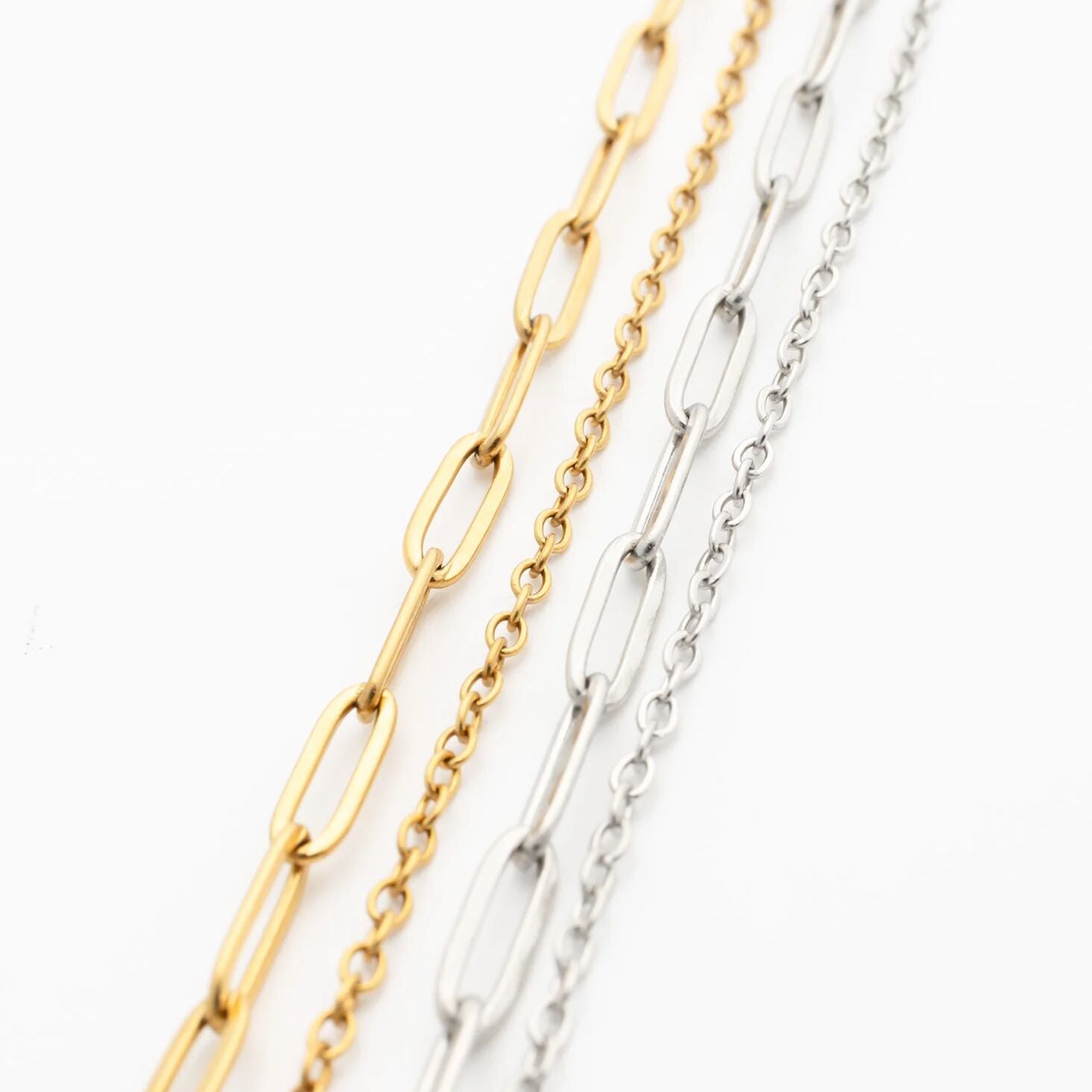 18K Gold PVD Stainless Steel Layered Loop and Paperclip Chain Anklet