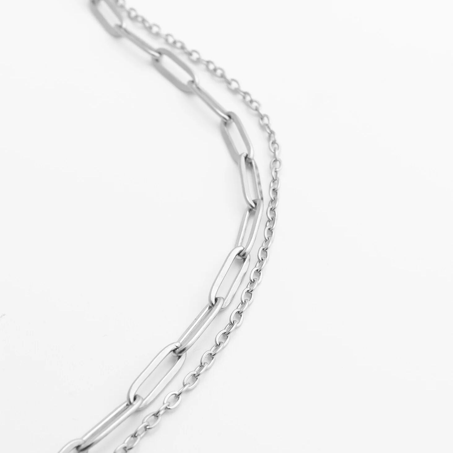 18K Gold PVD Stainless Steel Layered Loop and Paperclip Chain Anklet