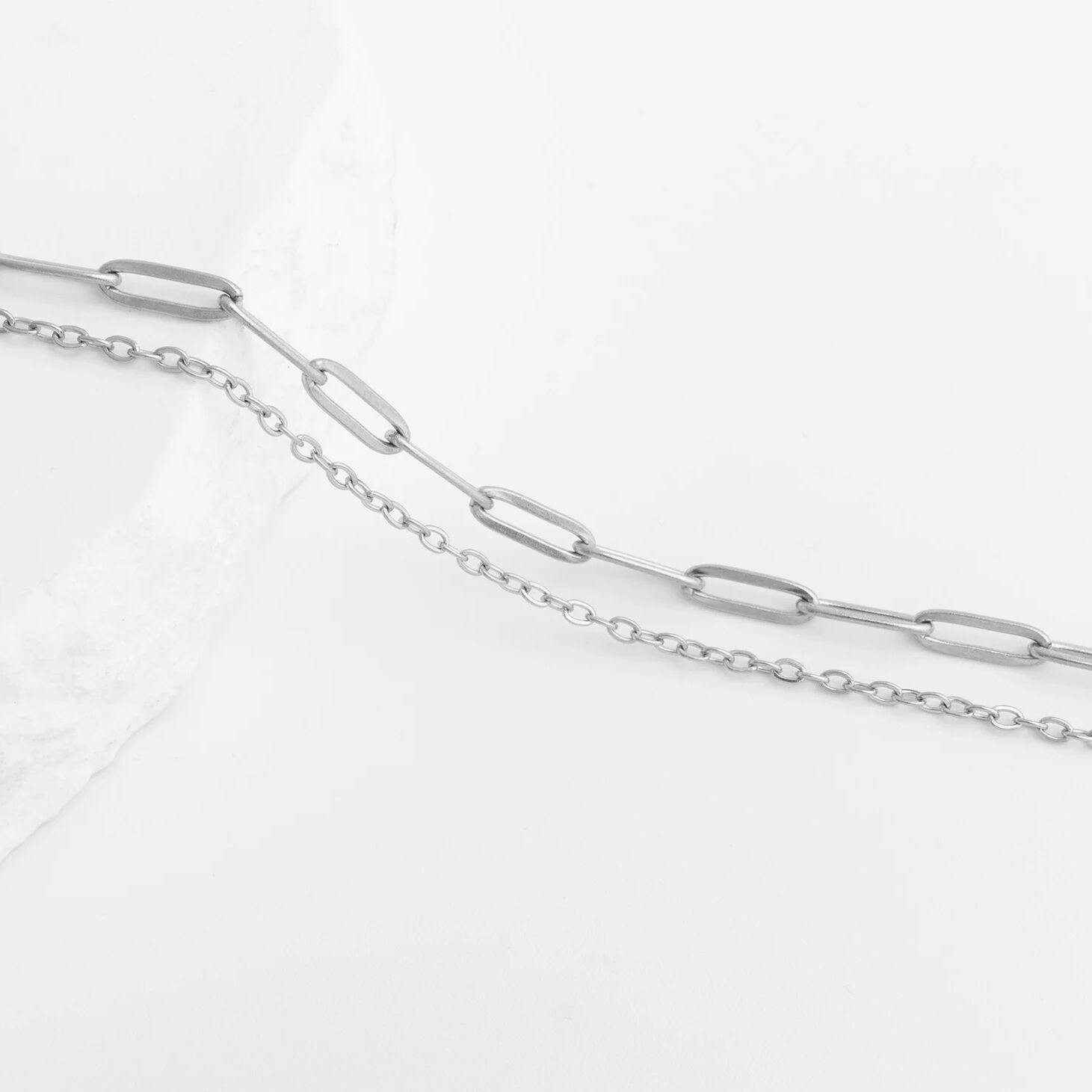 18K Gold PVD Stainless Steel Layered Loop and Paperclip Chain Anklet